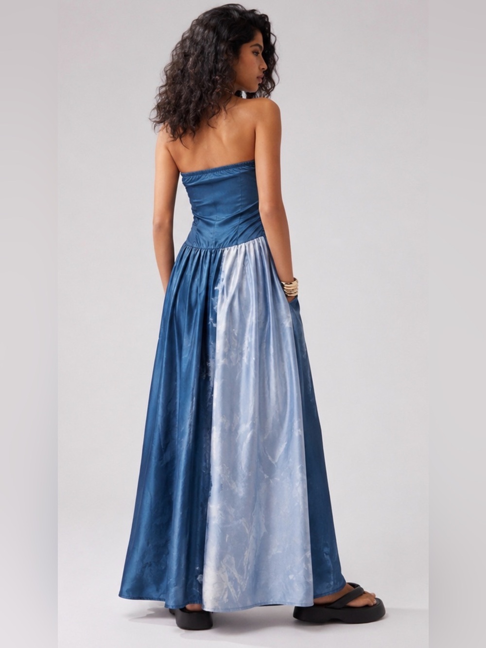 BLUVintage Blue Strapless Maxi Dress Colorblock Pocket Dress Size Large - Picture 2 of 8